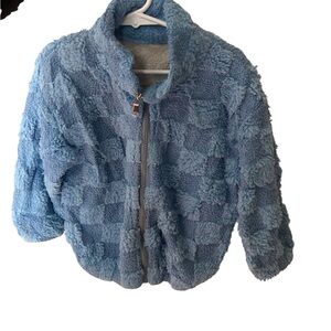 Blue Checkered Girls Zip Up Jacket, Size 5